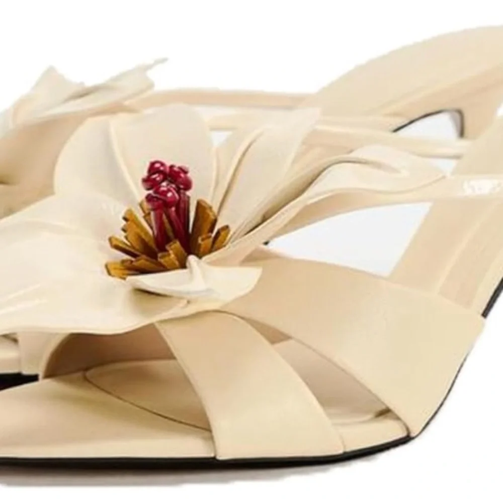 Zara Women's Floral Mules Heels Open Pointed Toe Stilettos. Size 9 - Picture 2 of 7